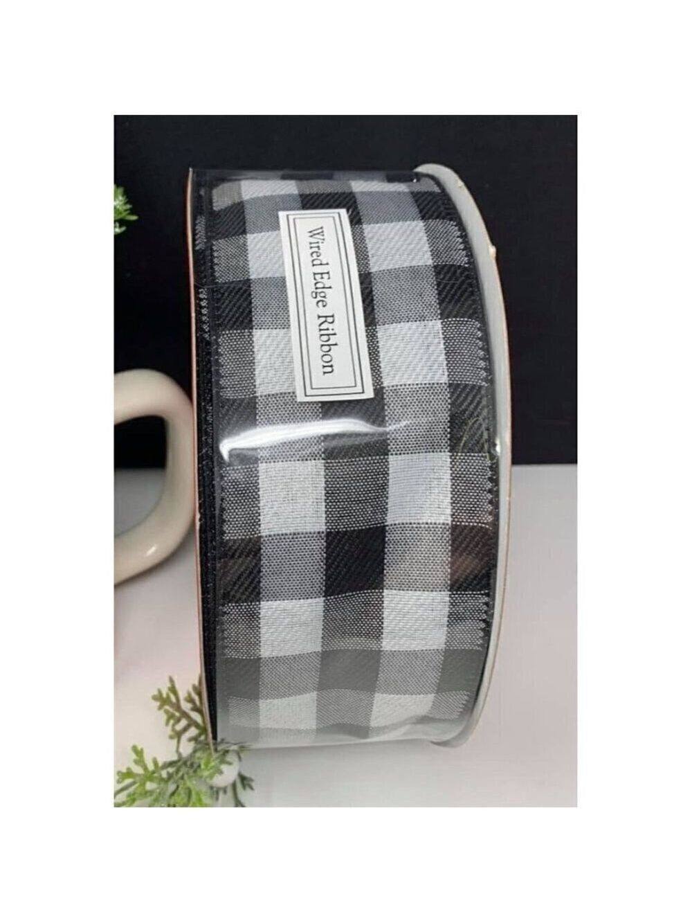 Celebrate Buffalo Check Wired Ribbon 2.5 Inch x 75 Feet Wired Black White Jumbo